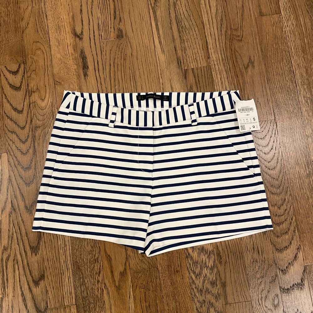 Zara Basic Navy White Stripe Shorts S NWT